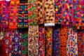 View of colorful indigenous maya fabric with patterns on the market in Chichicastenango, Guatemala Royalty Free Stock Photo