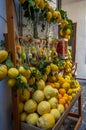 View at the colorful lemons and different citrus fruits at the Italian bazaar