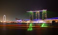 A view of colorful lighting from Marina Bay Sands Sands