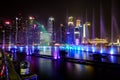 A view of colorful lighting from Marina Bay Sands with city view