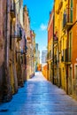 view of a colorful narrow street in the historical center of spanish city tarragona...IMAGE Royalty Free Stock Photo