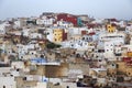 View of the colorful old buildings of Tetouan Medina quarter in Northern Morocco. A medina is typically walled, with many narrow Royalty Free Stock Photo