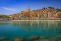 Colorful old town facades above Mediterranean Sea in Menton, South of France Royalty Free Stock Photo