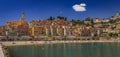 Colorful old town facades above Mediterranean Sea in Menton, South of France Royalty Free Stock Photo