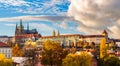 View of colorful old town and Prague castle with river Vltava, Czech Republic Royalty Free Stock Photo