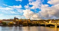View of colorful old town and Prague castle with river Vltava, Czech Republic Royalty Free Stock Photo