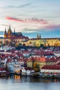 View of colorful old town and Prague castle with river Vltava, Czech Republic Royalty Free Stock Photo