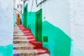 View of the colorful old walls of Tetouan Medina quarter in Northern Morocco. A medina is typically walled, with many narrow and Royalty Free Stock Photo