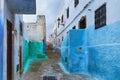 View of the colorful old walls of Tetouan Medina quarter in Northern Morocco. A medina is typically walled, with many narrow and Royalty Free Stock Photo