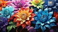 View of colorful, pink, blue, orange, yellow flowers. Flowering flowers, a symbol of spring, new life