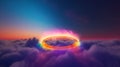 View of colorful rainbow ring over colorful clouds generative AI Royalty Free Stock Photo