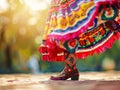 view of a colourful mexcian dancer wearing a traditional dress during cinco de mayo festival