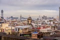 View of the colourful roofs of Barri Gotic from the Cathedral terrace. Dome of bells. The harbor in the background. Barcelona Royalty Free Stock Photo