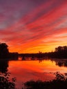 View of the colourful sunset over the lake Royalty Free Stock Photo