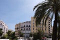 View of colourful townhouse buildings on the Avenida del Ragne de Valancia in Eixample, Valencia, Spain