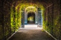 View of the columns of Privy Garden in Vienna, Austria decorated with green plants