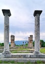 View between columnt of  Basilica II christian temple ruins Royalty Free Stock Photo