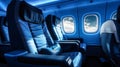 Blue-Lit Interior of Modern Airplane Royalty Free Stock Photo