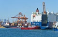 View of the Commercial port in Keratsini, Piraeus - Greece. Royalty Free Stock Photo