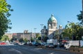 View of the common day traffic in Serbian capital city Belgrade, Serbia with The House of the National Assembly Royalty Free Stock Photo