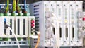 View of communication port module on PLC unit in control box of automation machine Royalty Free Stock Photo