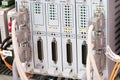 View of communication port module on PLC unit in control box of automation machine Royalty Free Stock Photo