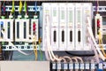 View of communication port module on PLC unit in control box of automation machine Royalty Free Stock Photo