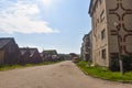 View of the communist blocks and urban decay in the small mining town Berbesti. Romania, Valcea County, Berbesti Alunu 20.06.2019 Royalty Free Stock Photo