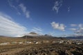 View of the community of Qikiqtarjuaq with a view of a mountain in the background on Broughton Island