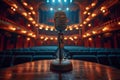 view Concert prep Microphone on theater stage with empty seats, anticipation Royalty Free Stock Photo