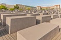 View on concrete blocks of Holocaust memorial in Berlin in summer