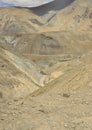 A view of confluence of the Zanskar and Indus rivers flowing through beautiful dry mountains in Nimmu Valley, Ladakh