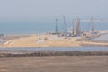 A view of the construction of a bridge across the Kerch Strait, from Taman, as of March 2016