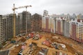 View of the construction of the building from above, construction crane, residential buildings Royalty Free Stock Photo