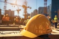 view Construction safety Safety helmet prominently displayed on a construction site