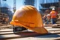 view Construction safety Safety helmet prominently displayed on a construction site