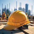 view Construction safety Safety helmet prominently displayed on a construction site