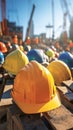 view Construction safety Safety helmet prominently displayed on a construction site