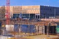 View on the construction site in front of the modern Luxor Cinema in the newest District of Heidelberg Bahnstadt