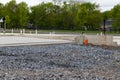 view of construction site and house foundation in preparation process new cement real