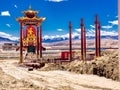 View of construction of statue in Yarchen Gar Monastery in Sichuan