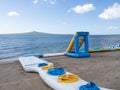 construction of Waterworld Mission Bay inflatable waterpark Royalty Free Stock Photo