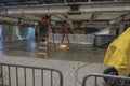 View of construction welding work in New York subway. USA.