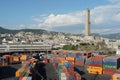 View on container terminal with boxes from different shippers in the Port of Genoa. Royalty Free Stock Photo