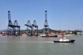 View on the container terminal and gantry cranes in the port of Xiamen.