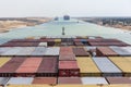 View on the containers loaded on the cargo ship, she is transiting Suez Canal.