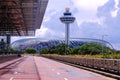 View of control tower, at Changi Airport T3, Jewel in the background Royalty Free Stock Photo