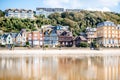 Sandy coastline with buildings in Trouville, France