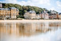 Sandy coastline with buildings in Trouville, France