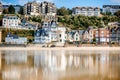 Sandy coastline with buildings in Trouville, France